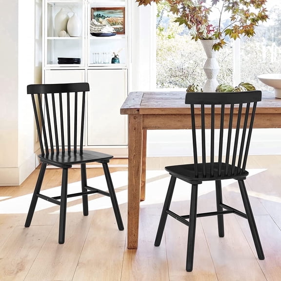 Dycanpo Black Dining Chairs Set of 2, 18'' Tall Kitchen/Dining Room Wooden Chairs with Mid Century