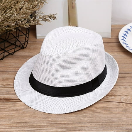 

BSDHBS Baby Products Children Kids Summer Beach Straw Hat Jazz Panama Trilby Fedora Hat Gangster Cap Multicolor2