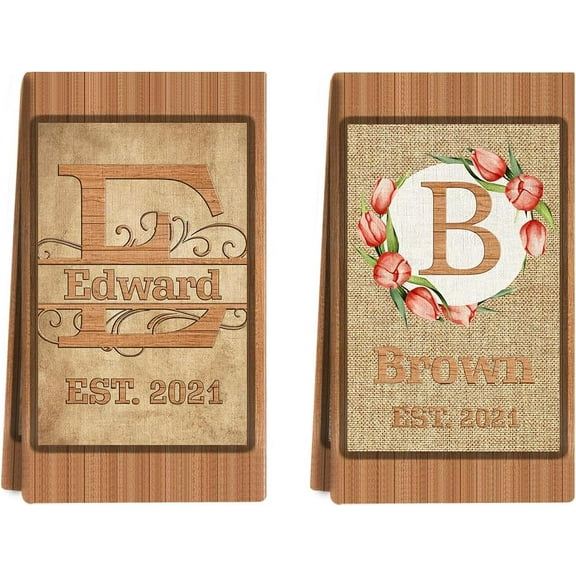 Custom Kitchen Towel, Vintage Tulip Personalized Dish Towels Tea Towel | Family Name Hand Towel | Kitchen Decor | Housewarming Gift Monogram Dishcloth Wedding Gift (Floral 2)