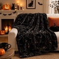 thumbnail image 5 of Halloween Throw Blanket with Cute Spooky Embroidery, Cozy Soft Warm Fall Throw for Couch Bedroom Living Room, Ideal Gift Home Decorative Accent(59.1"*70.9",Black Cat), 5 of 7