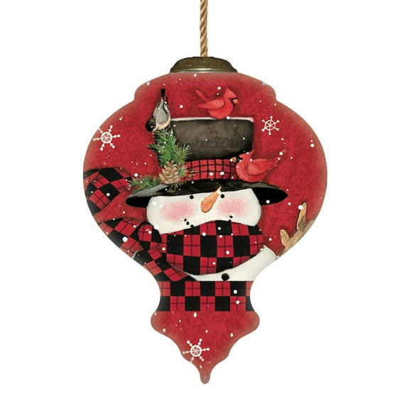 Inner Beauty 2011004 Woodland Plaid Pals Snowman Glass Ornament, 3.75-inch Length