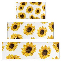 White Big Sunflower Pattern Kitchen Rugs Sets Of 3,Kitchen Runner Rugs Non Skid Washable,Decorative Kitchen Floor Mats for Kitchen,Sink,Laundry,17"x30"  17"x47"   17"x59"