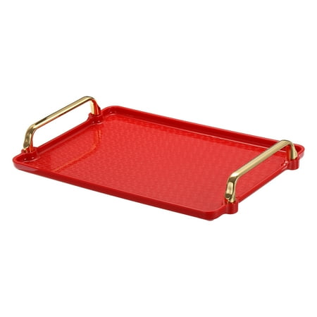 

Uxcell Plastic Serving Tray with Golden Handle 12.2 x 7.9 Modern Rectangular Decorative Tray Red