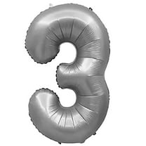 32 inch Number 3 - Metal Balloons - Silver Foil Mylar Balloon - Party Supplies Decorations