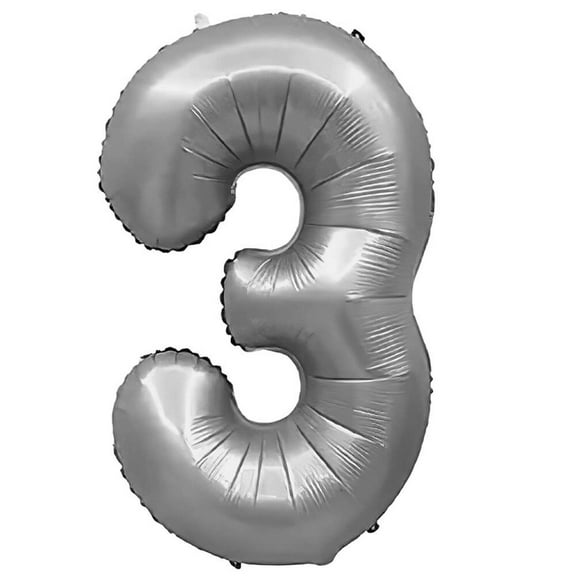 32 inch Number 3 - Metal Balloons - Silver Foil Mylar Balloon - Party Supplies Decorations