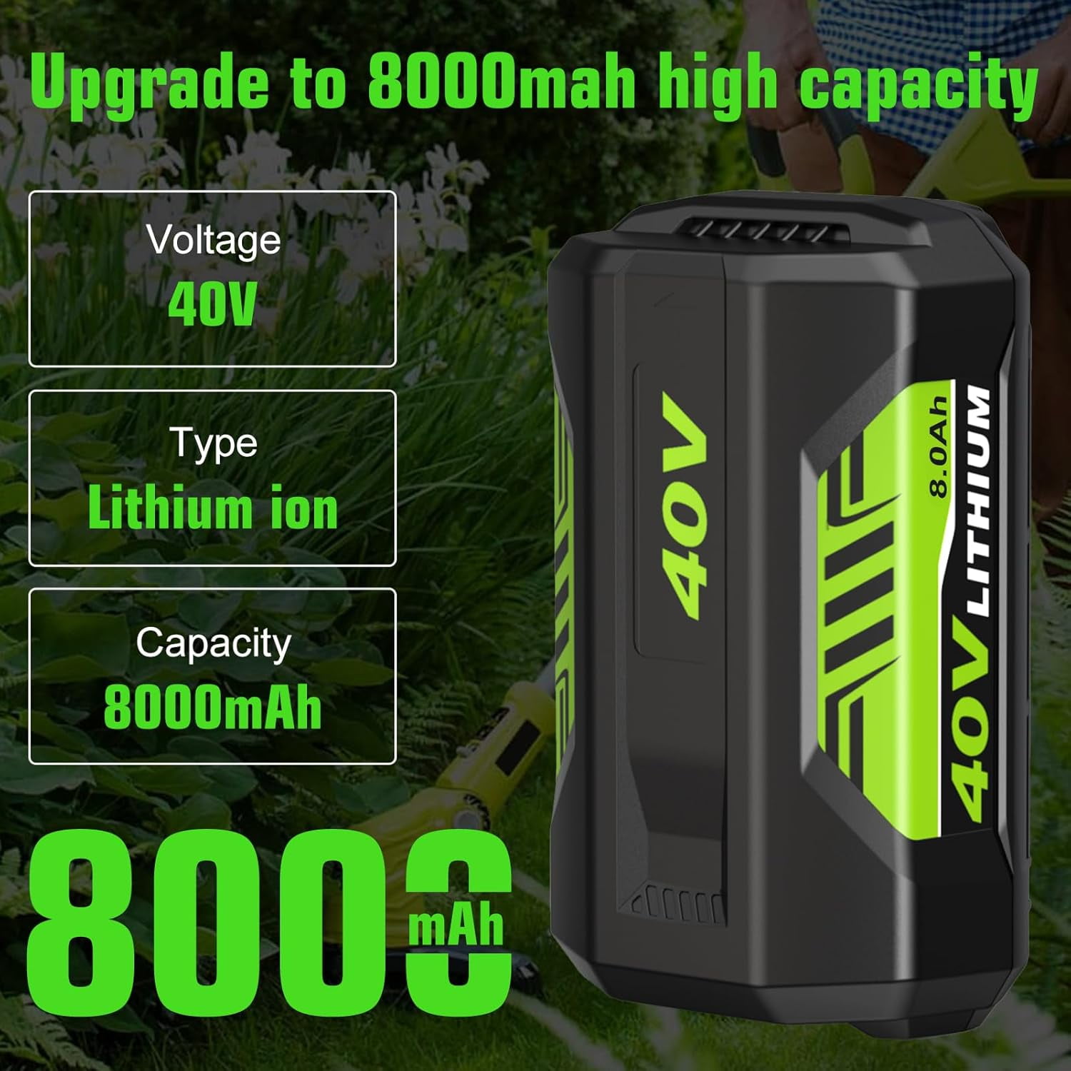 4Pack Upgraded to 8000mAh Replacement for Ryobi 40V Battery 8.0Ah Compatible with Ryobi 40Volt Battery Lithium ion OP40261 OP40404 OP4050A OP40602 OP4075A Cordless Tools