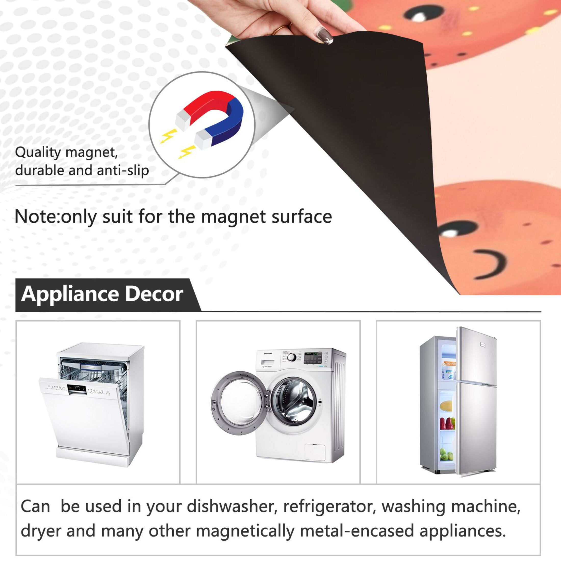 Dishwasher Magnetic Sticker 23x26 Inch Refrigerator Magnetic Sticker Washing Machine Magnetic Sticker Kitchen Panel Magnetic Sticker Home Decor Cute Cartoon Red Strawberries