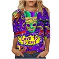 thumbnail image 2 of Mceream Mardi Gras Shirts for Women 2026 Carnival Tunic Tops Funny Mask Print Color Block Carnival Tops Casual 3/4 Sleeve Crew Neck Loose Fit Blouses Outfits Purple XXXXXL, 2 of 5