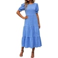 thumbnail image 6 of Eawtki Women's Round Neck Short Sleeve Maxi Dress Tiered Ruffle Hem Textured Fabric Casual Summer Dress, 6 of 6
