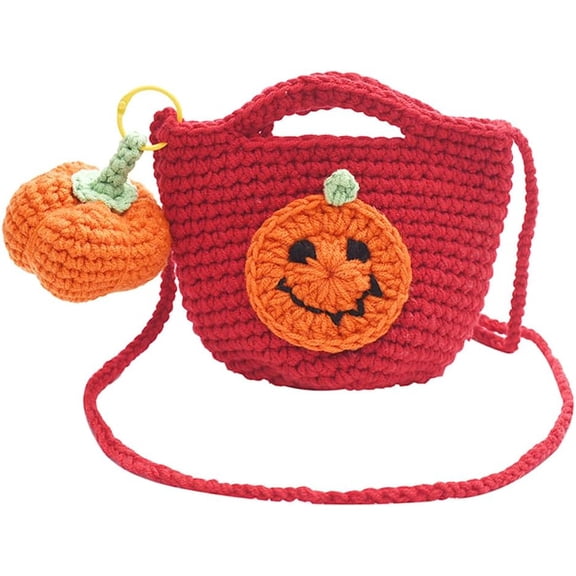 JennyShop Women Mini Tote Purse, Handmade Knitted Shoulder Handbag, Creative Woven Pumpkin Pendant Fashion Crossbody Bag
