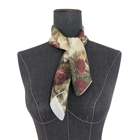 Wobogo Red Rose Cat Square Scarf 23.62 x 23.62 In Lightweight Polyester Silk-Feel Neck Scarf for Women Fashion Head Scarf Hair Wrap Bandana