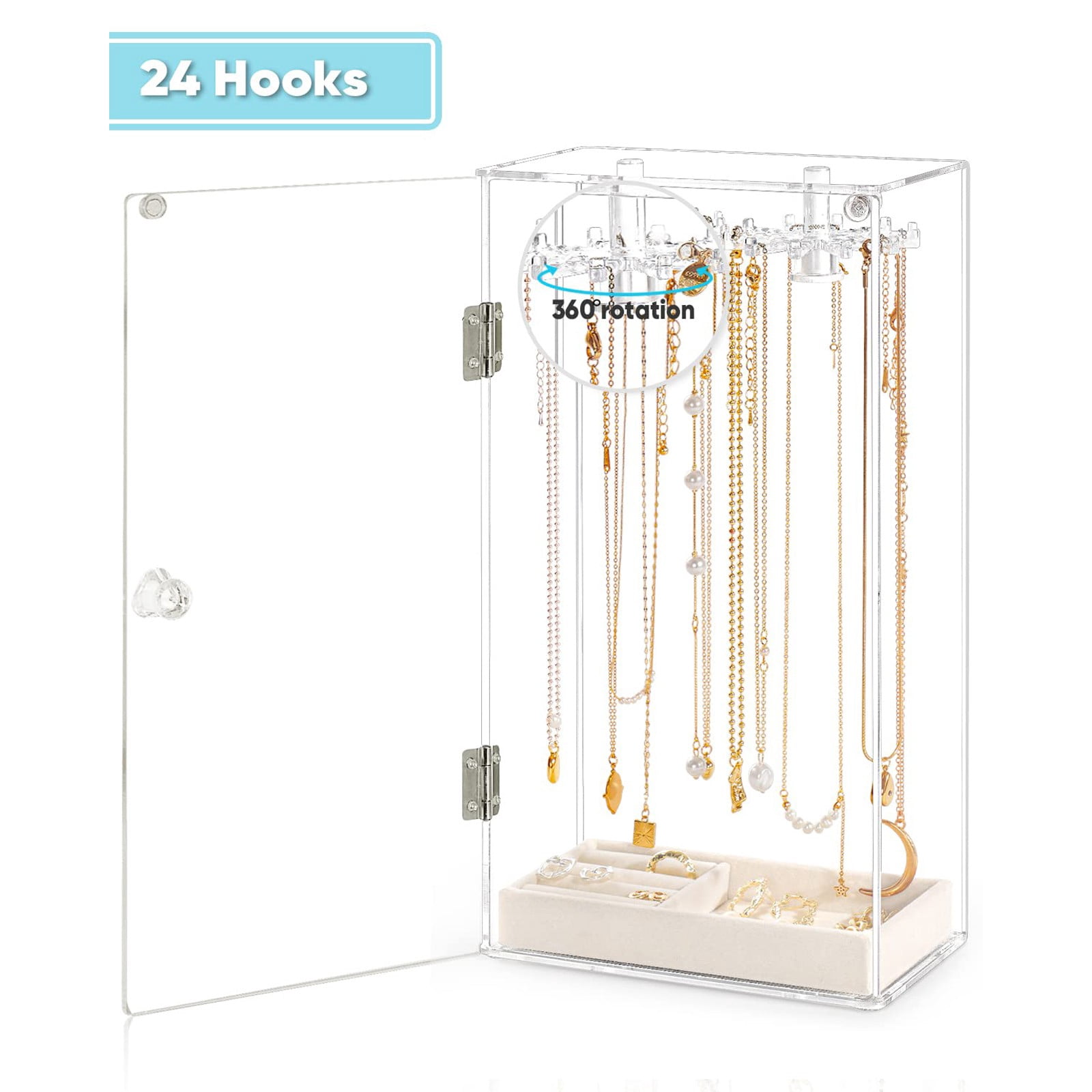 Acrylic Necklace Display Stand Jewelry Organizer Desktop Storage Rack With Door for Bracelets Earrings Rings