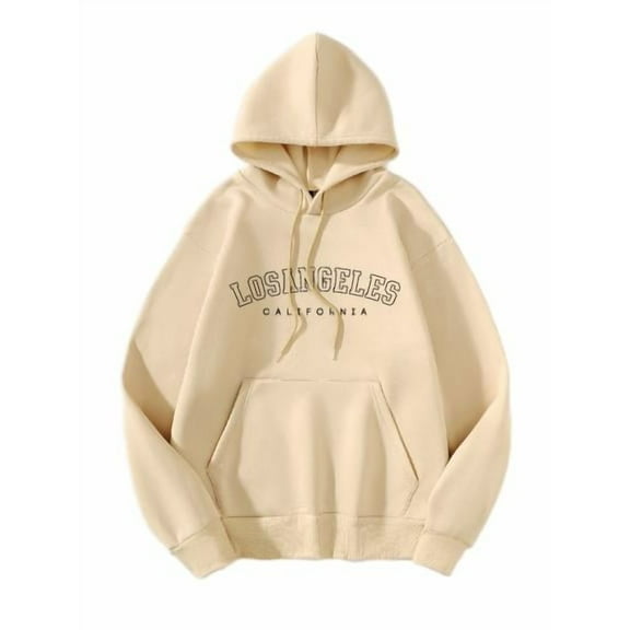 Hoodies for Men LOS ANGELES Letter Graphic Relaxed Fit Pullover Hoodie Apricot M