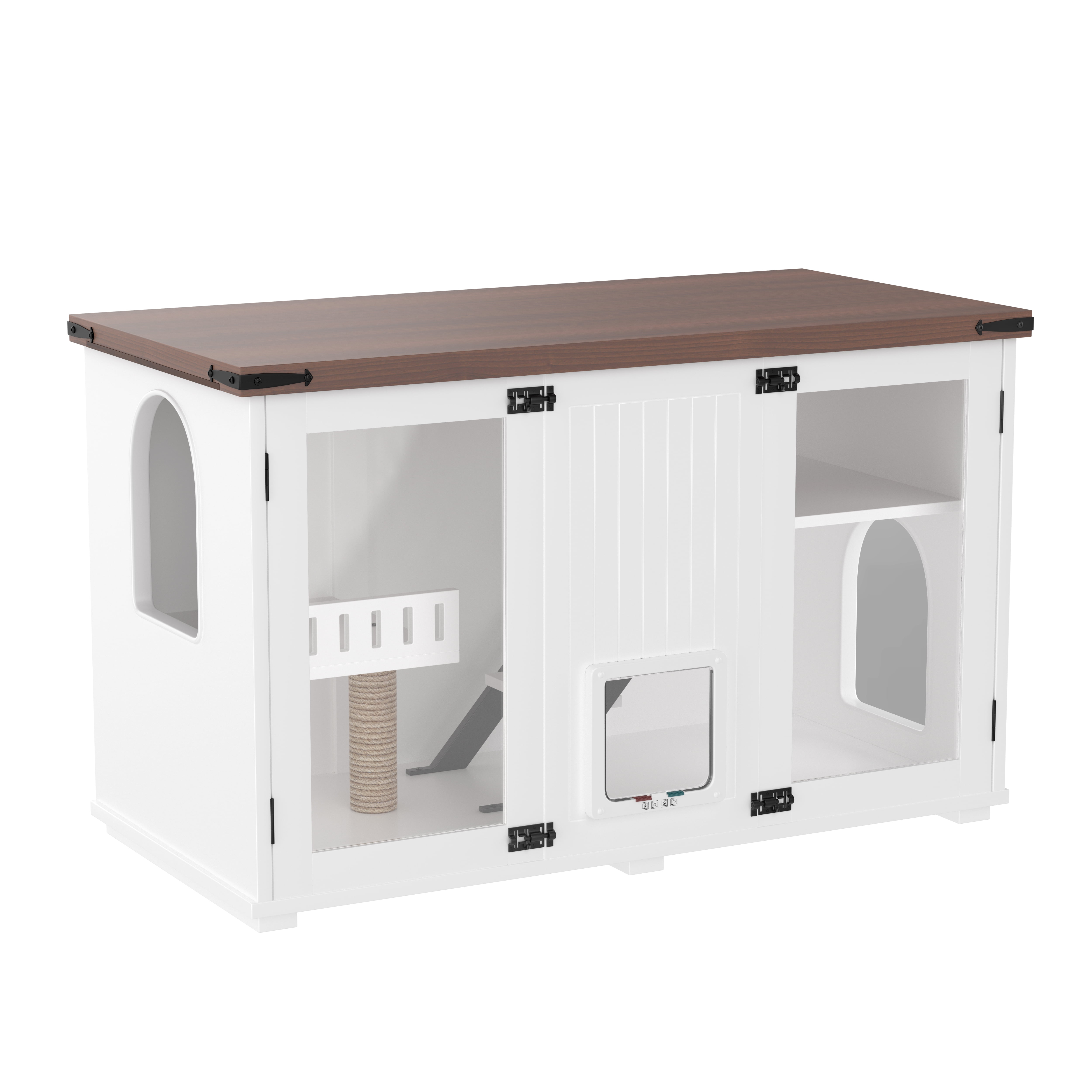 Aukfa Large Cat Litter Box Enclosure with LED Light and Cat Scratching Post for Living Room,White