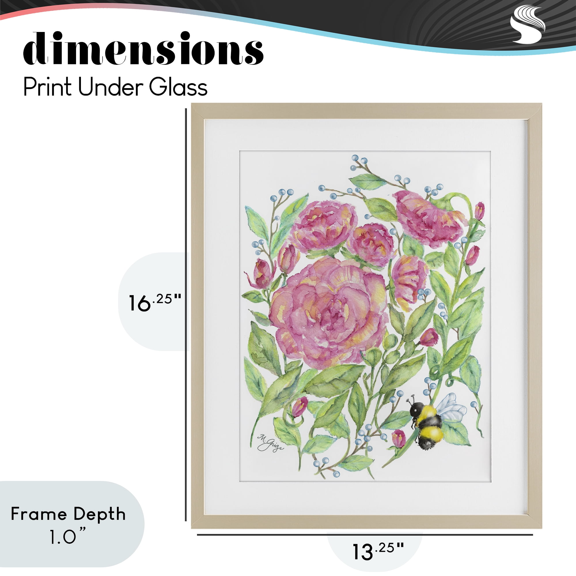 Stupell Industries Peony & Bumble Bee Birch Framed Print Under Glass, design by Maureen Grigs