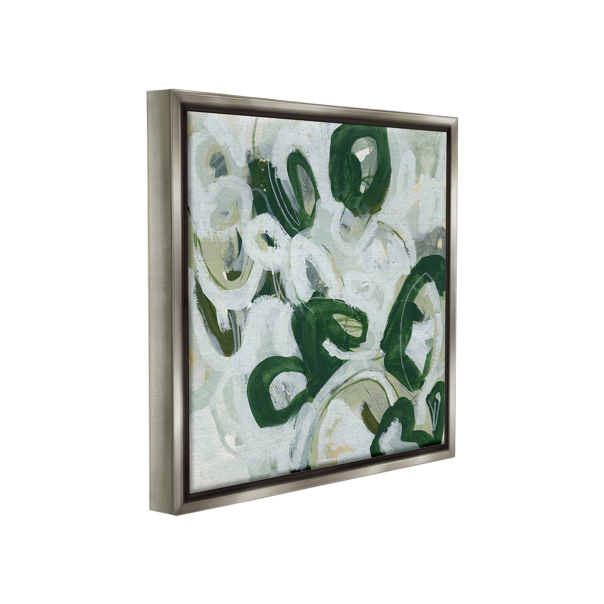 Stupell Industries Green Hued Shapes Abstract Painting Gray Floater Framed Canvas Art Print Wall Art, 25 x 25