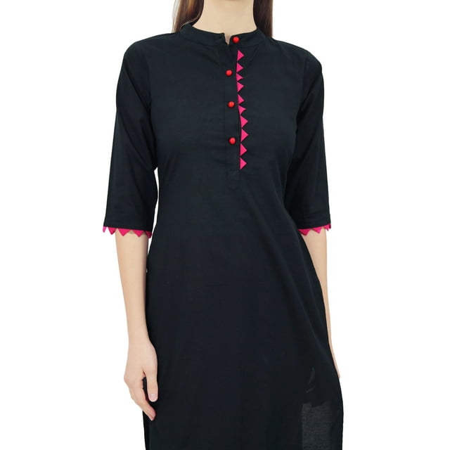 Phagun Kurti en Coton Uni Tunique Designer Col Mandarin Kurta Ethnique Décontractée Blouse
