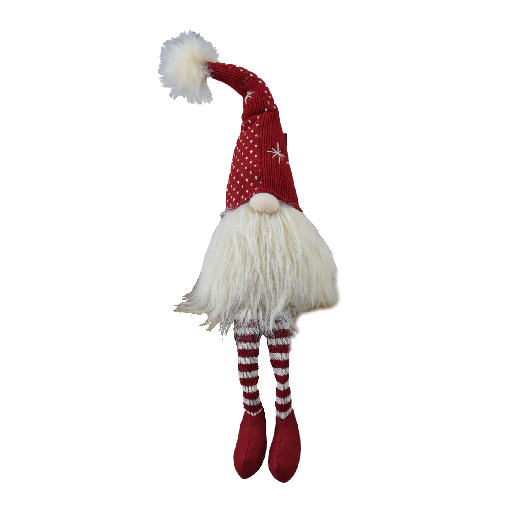 Jolly Red and White Striped Gnome Figurine Set Fluffy White Beard Long Legs Tabletop Mantel Dining Room Decoration