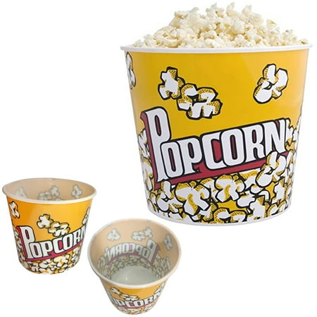 

2PC Reusable Popcorn Bowls Retro Style Bucket 8.5 Plastic Container Movies Home