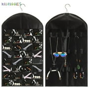 BadPiggies 32 Pockets Hanging Jewelry Organizer Double Sides Storage Bag for Rings Earrings Necklace Display (Black, 32 Pockets)