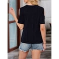 thumbnail image 3 of Womens Knit Cut Out Crisscross Cold Shoulder Tops Summer Casual Trendy Dressy Textured Blouse Tshirts Black L, 3 of 8
