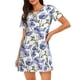 thumbnail image 1 of Easygdp Blue Flax Flowers Camisón de manga corta para mujer, informal, estampado, 1 of 6