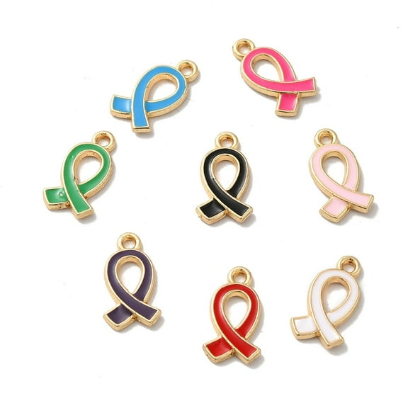 100pc Alloy Enamel Pendants Golden Awareness Ribbon Charm Mixed Color 17x10x2mm Hole: 1.6mm