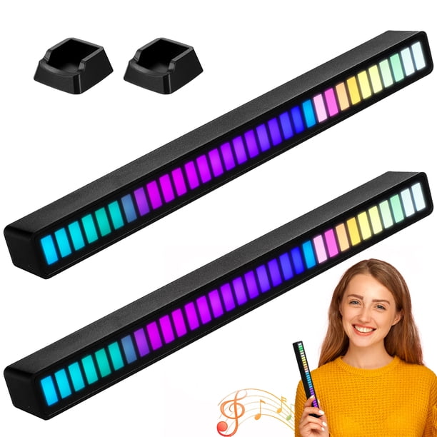 2 PCS RGB Barras de luz de ritmo recargable Luces de ritmo activadas de voz barras de luz LED para el dormitorio del jugador del automóvil