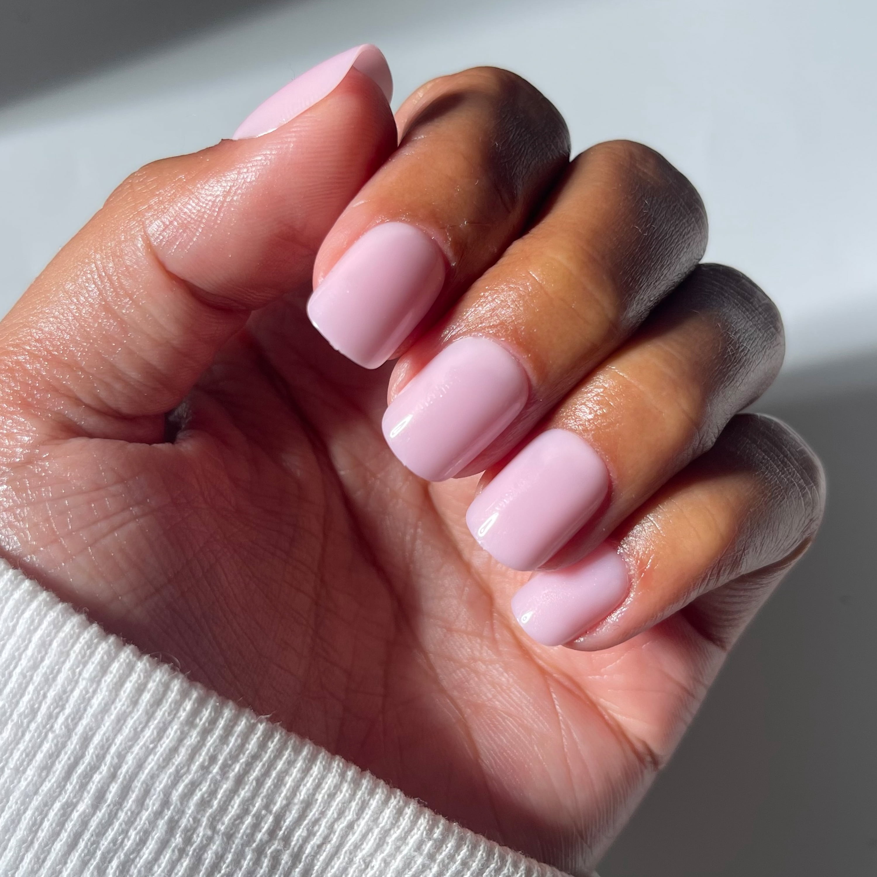 Salon Perfect Artificial Fake Press On Nails, 451 Milky Pink, Short Squoval, File, Glue and Prep Pad Included, 30 Nails