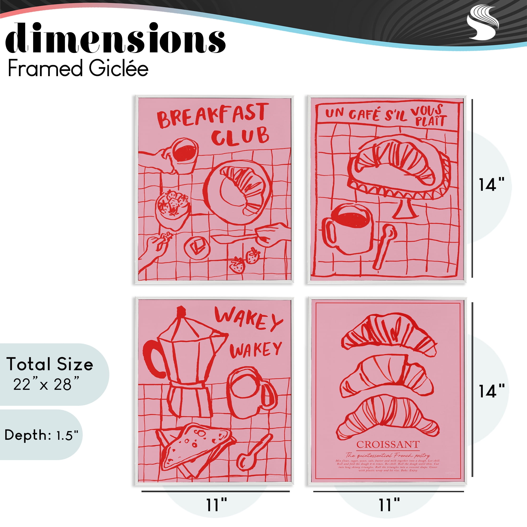 Stupell Industries Pink & Red Breakfast Doodles 4 Piece White Framed Giclee Art Set, design by Jenaya Jackson