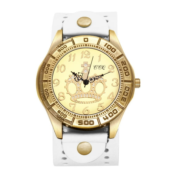 Avaner Analog Quartz Leather Strap Watch Unisex:Halloween Retro Motorcycle Watch with Large Round Dial Arabic Numeral Scale for Men Women
