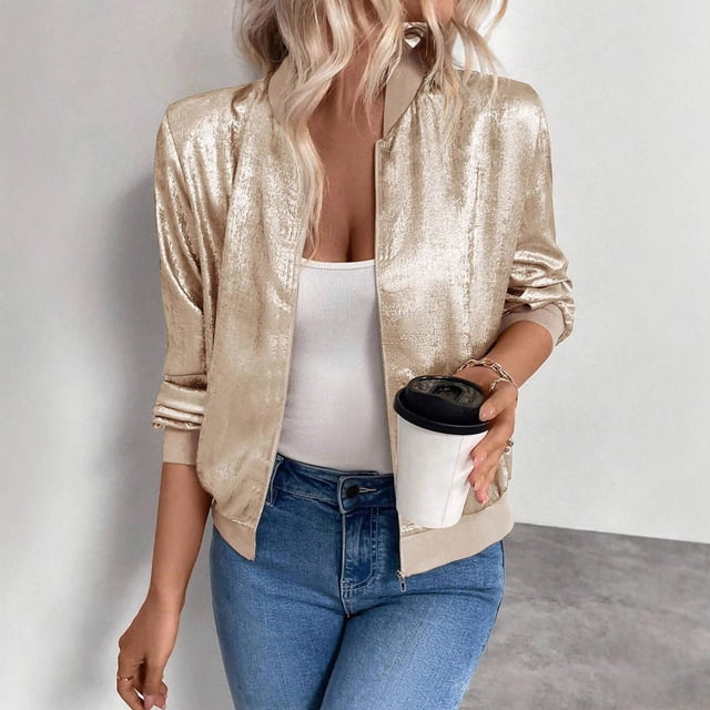 Chaquetas y abrigos casuales sin capucha de manga larga para mujer, cárdigan informal de moda, chaqueta lisa de manga larga con cremallera, abrigo para mujer