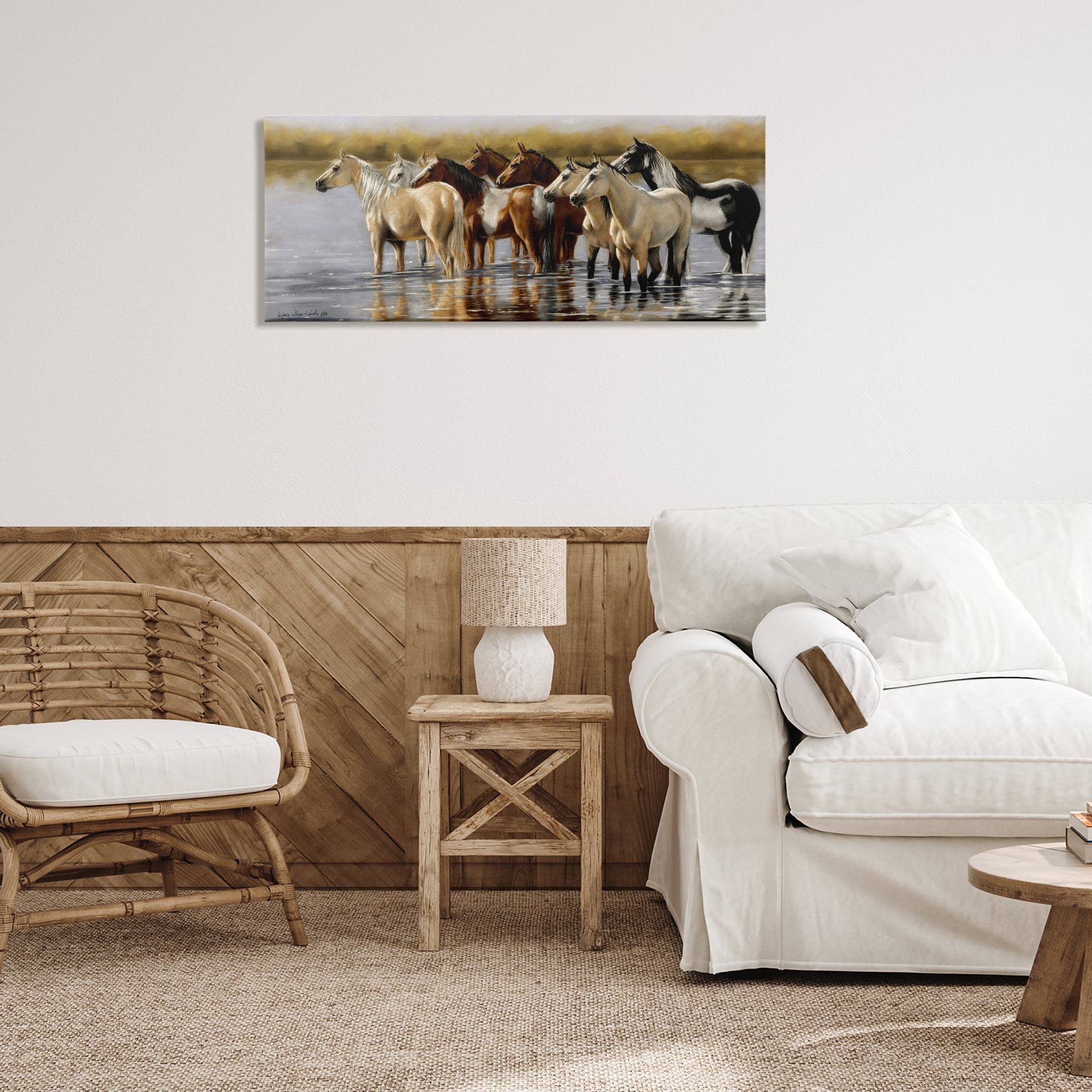 Stupell Industries Horse Herd Splashing Animals & Insects Painting Gallery Wrapped Canvas Art Print Wall Art, 40 x 17