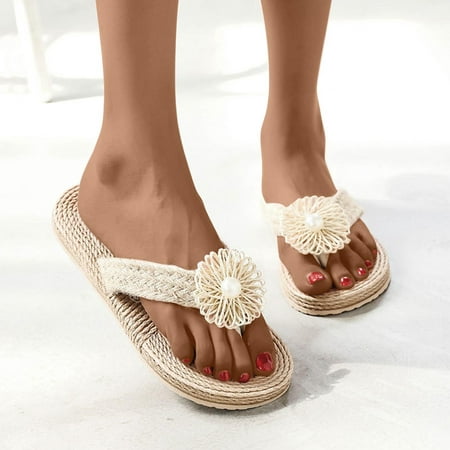 

Zedker Slippers For Women Slip On Slippers For Women Women Shoes Summer Floral Flip Flops Beach Sandals Thongs Slippers Sandals Imitation Hemp Rope Travel Flip-Flops Flat-Bottom Clearance