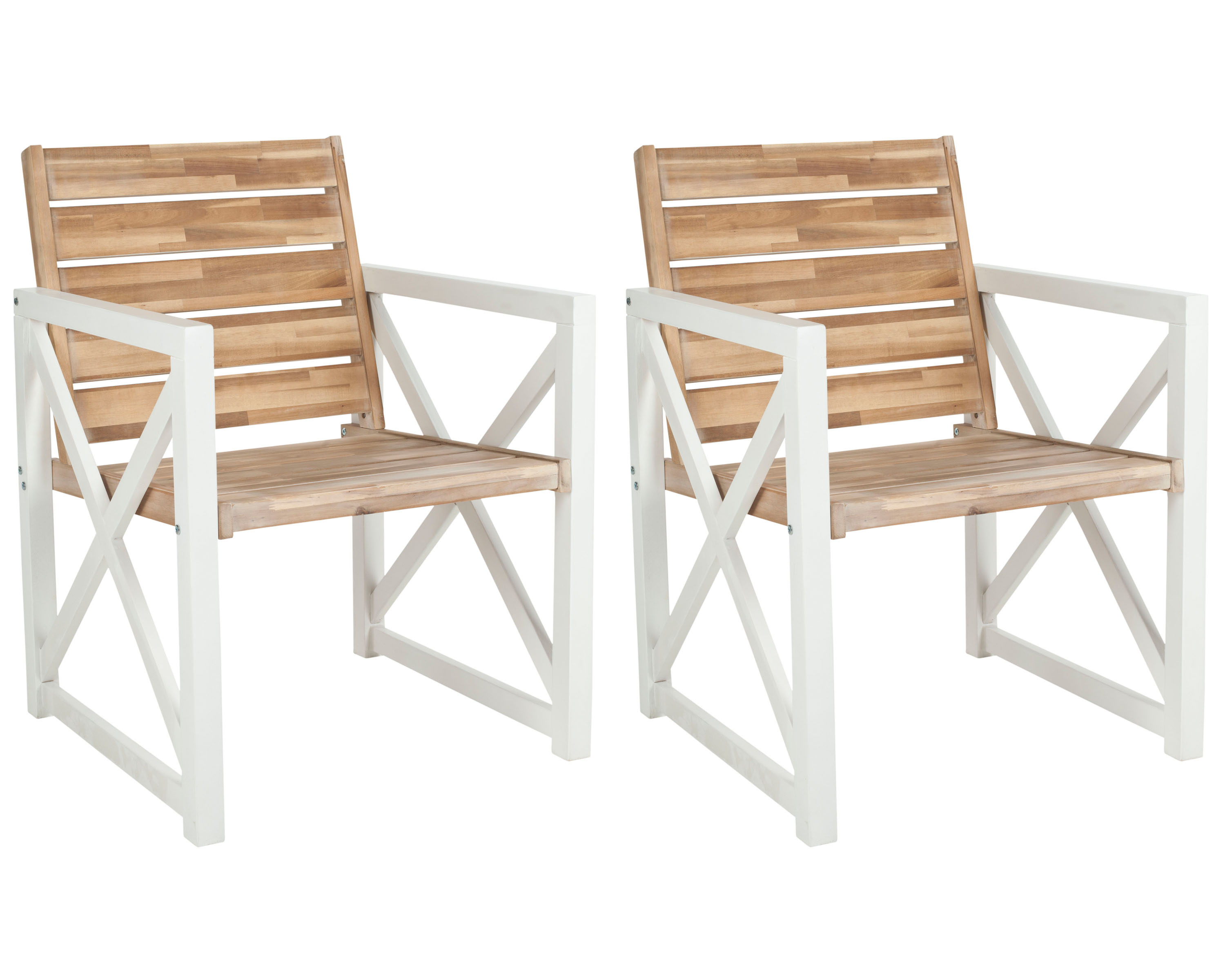 SAFAVIEH Irina Outdoor Patio Acacia Armchair, White/Oak, Set of 2