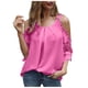 thumbnail image 1 of Blusa informal de manga corta con encaje liso y cuello redondo para mujer Pompotops  hfajkhk125892, 1 of 5
