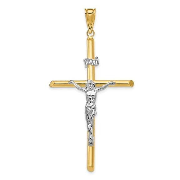 Auriga Fine Jewelry 14K Two-Tone Gold Polished Jesus Crucifix Cross Pendant for Women (L- 62.5mm, W- 32.5mm)