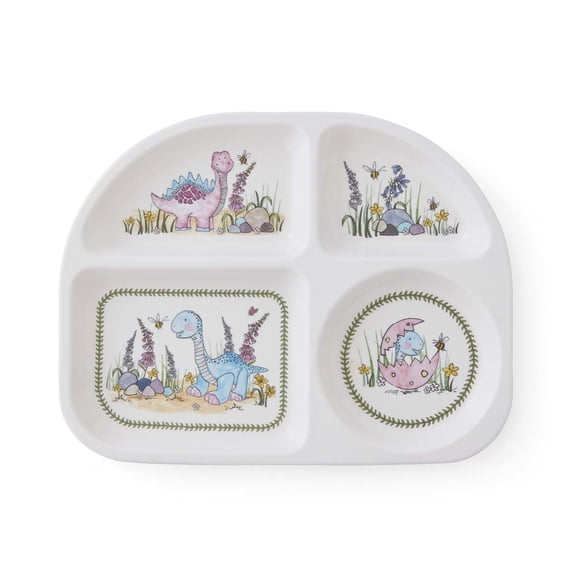 Portmeirion Botanic Garden Dinosaur Divided Plate – Durable Melamine Kids Sectioned Plate for Toddlers & Children, Easy-Clean, Fun Mealtime, Preschool Dining & Gift-Ready Tableware