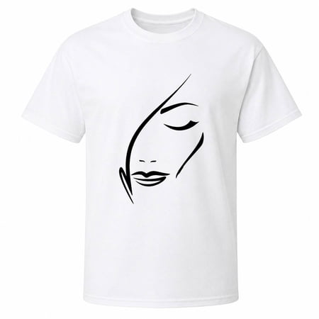 Minimalist Black Line Art Face Graphic T-Shirt Unisex Classic Fit 180 GSM Cotton and Cotton-Blend Fabric Front Print