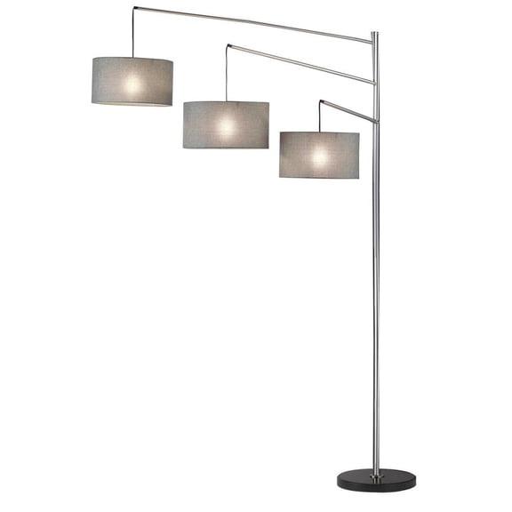 Adesso Wellington 91" 3-Light 4-Way Brushed Steel Arc Lamp with 3 Charcoal Gray Drums
