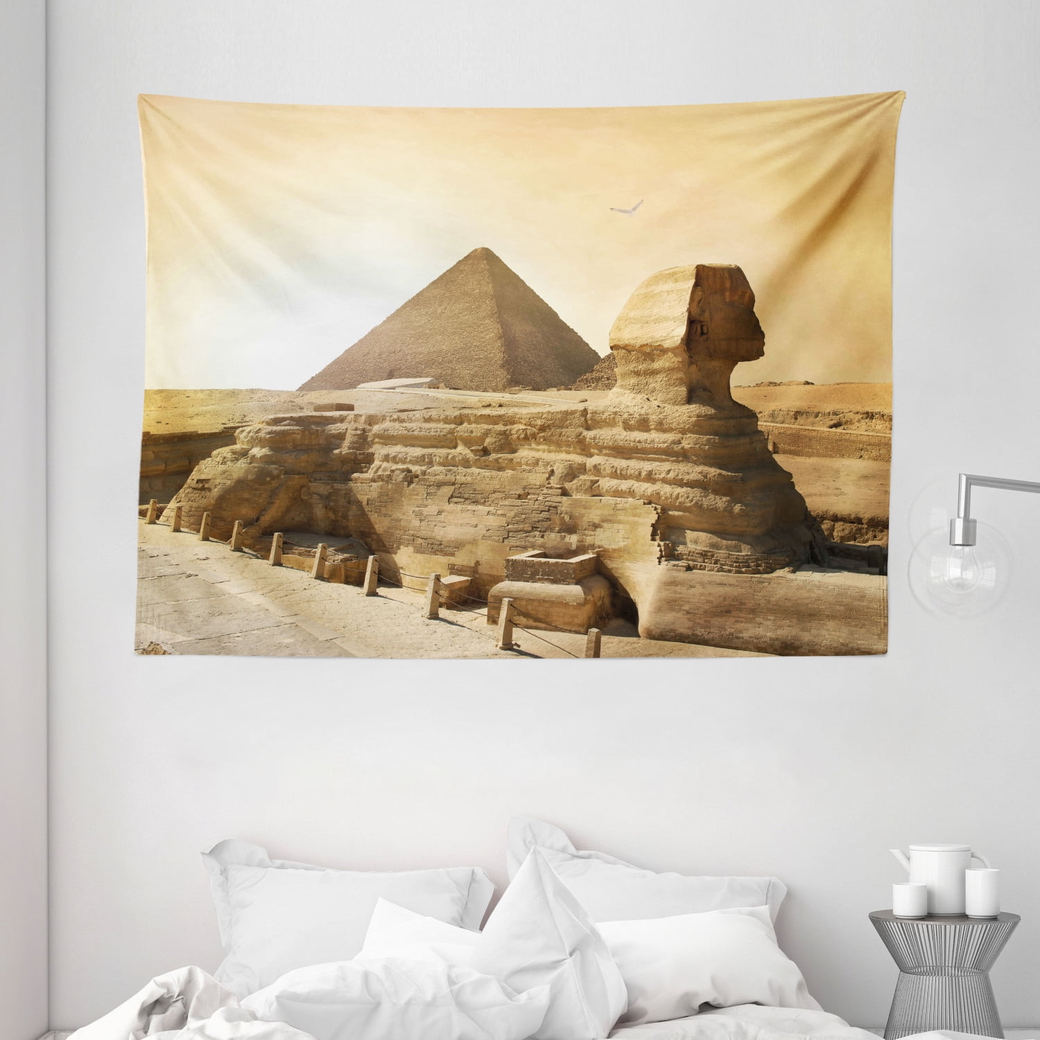 Ancient Decor Tapestry, Egyptian Pyramids Famous Great Landmark Wonders 