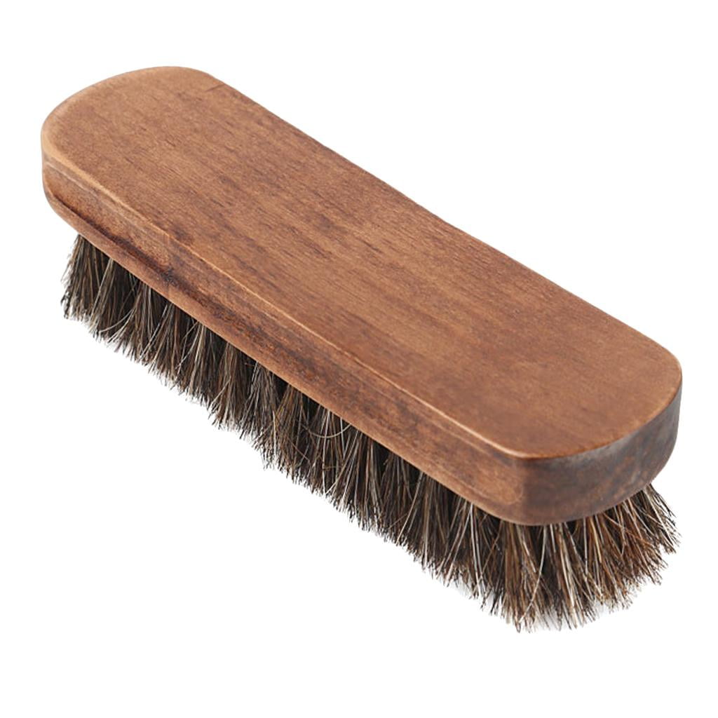 Soft Horse Hair Shoe Brush Cleaning Polish Buffing Brush Wooden Handle
