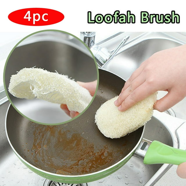 Depurador de esponja vegetal natural | Cepillo de limpieza de fibra superfina Luffa para cocina | Esponja antiarañazos para tazas, ollas, tazones | Secado rápido | Paquete de 4 | 14×8,5 cm