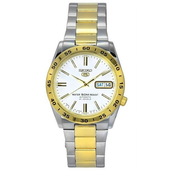 Seiko 5 Two Tone Stainless Steel White Dial 21 Jewels Automatic SNKE04J1 Unisex Watch
