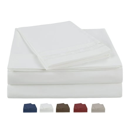 Bodum Set - NC Home Fashions Solid microfiber sheet set with one bonus embroidered pillowcase, Twin, Bright White
