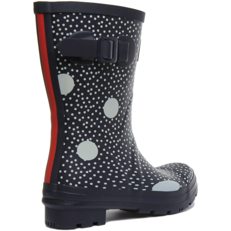 Joules Molly Welly Women s Pod Spot Print Mid Height Boots In Navy Size 5