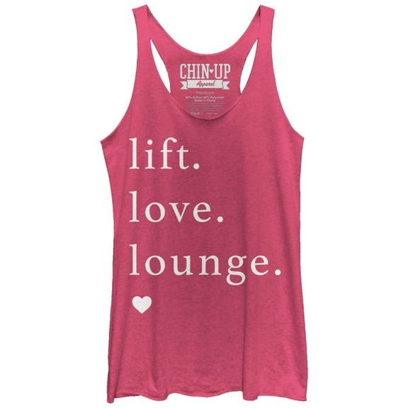 Women's CHIN UP Lift Love Lounge Racerback Tank Top Pink Heather X Large