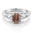 thumbnail image 2 of Gem Stone King 925 Sterling Silver Red Tiger Eye 3 Stone Engagement Ring for Women | 1.31 Cttw | Oval 8X6MM | Round 2MM | Gemstone Birthstone | Size 9, 2 of 4