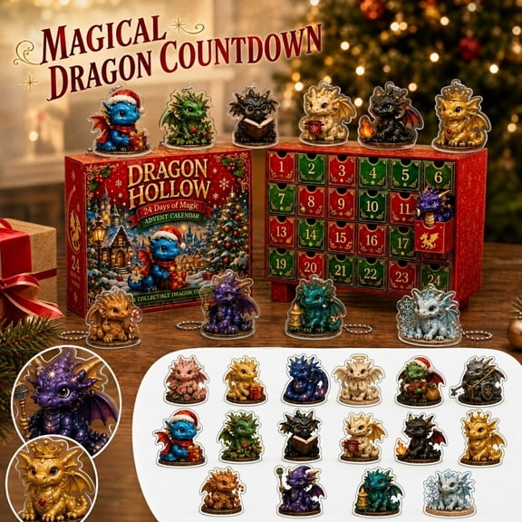Dragon Advent Calendar 2026 Featuring 24 Collectible Dragon Figurines with Numbered Drawers, Festive Christmas Decoration for Student Boys and Teens, Holiday Countdown Calendar