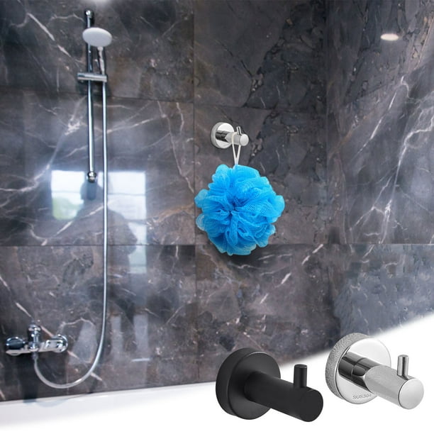 Ganchos de ducha sin taladro para puertas y espejos de vidrio | Gancho toallero de metal mate para baño, cocina, dormitorio | Resistente a la oxidación, montaje con ventosa | Fácil instalación